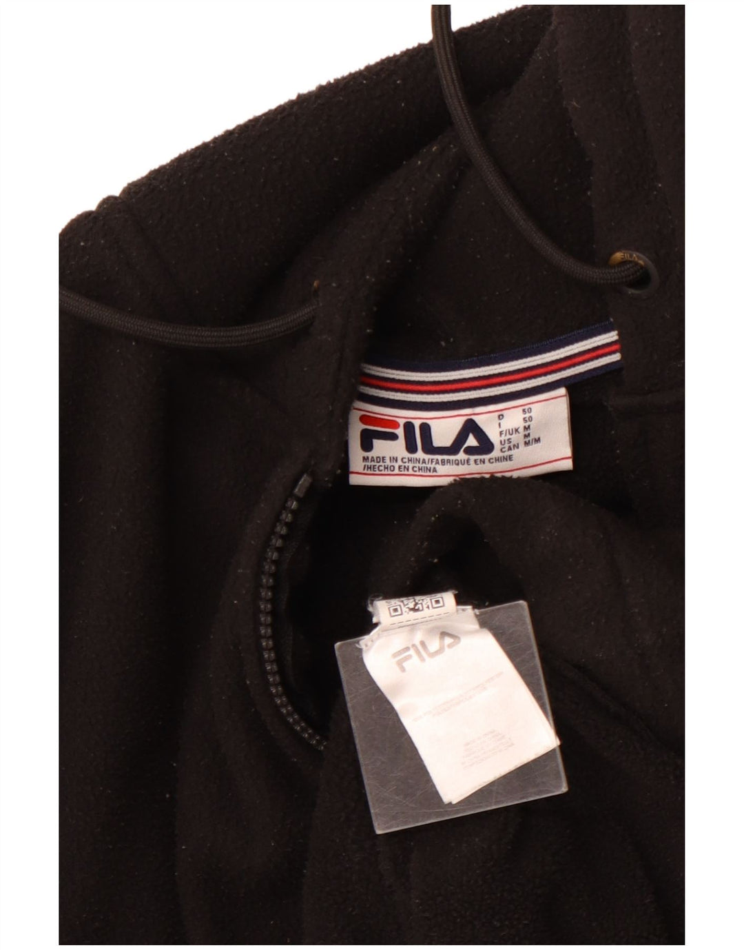 Maglione in pile da uomo con cappuccio e zip FILA, poliestere nero medio
