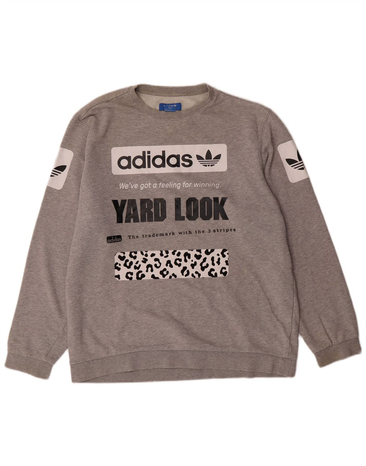 Felpa grafica da uomo ADIDAS, maglione grande, cotone grigio