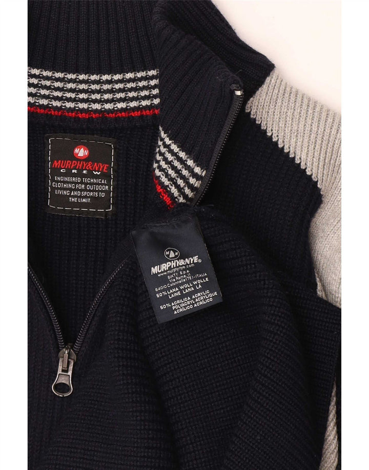 Murphy & Nye Maglione da uomo con zip e collo piccolo in lana color block blu navy