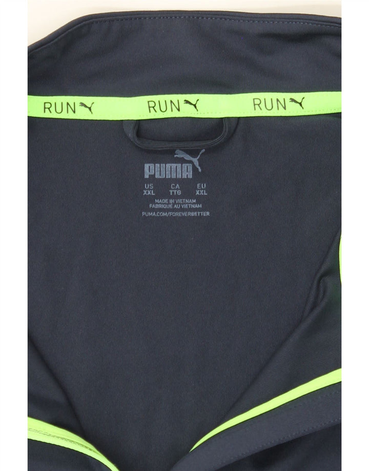 PUMA Mens Zip Neck Pullover Tracksuit Top 2XL Navy Blue Colourblock Vintage Puma and Second-Hand Puma from Messina Hembry 