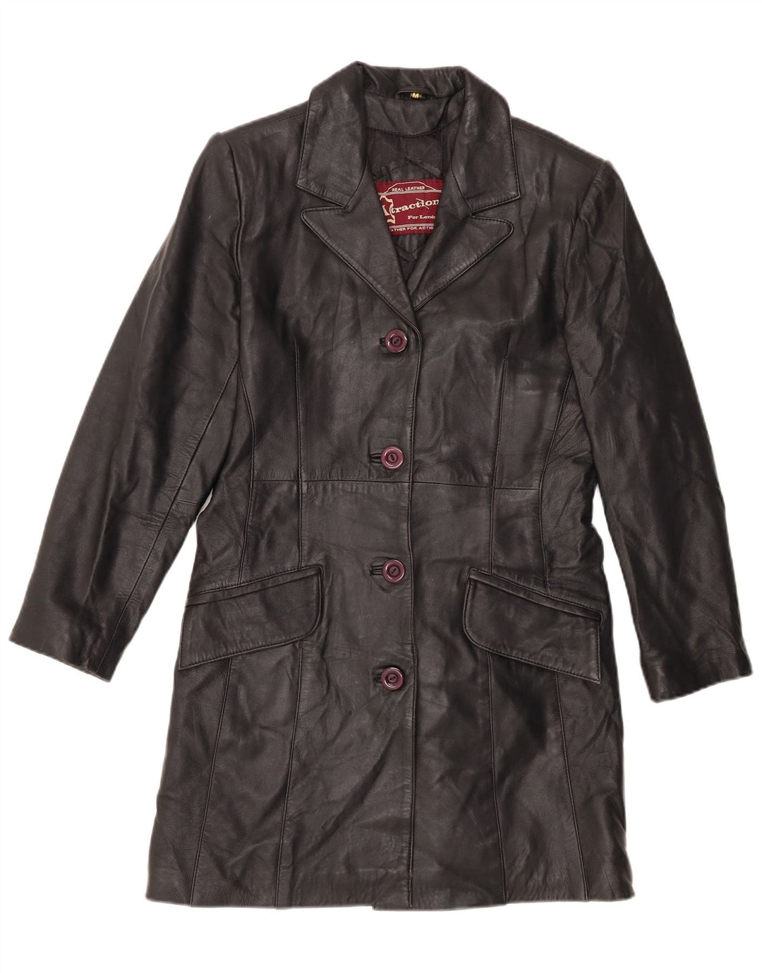 Cappotto in pelle vintage da donna UK 12 in pelle nera media