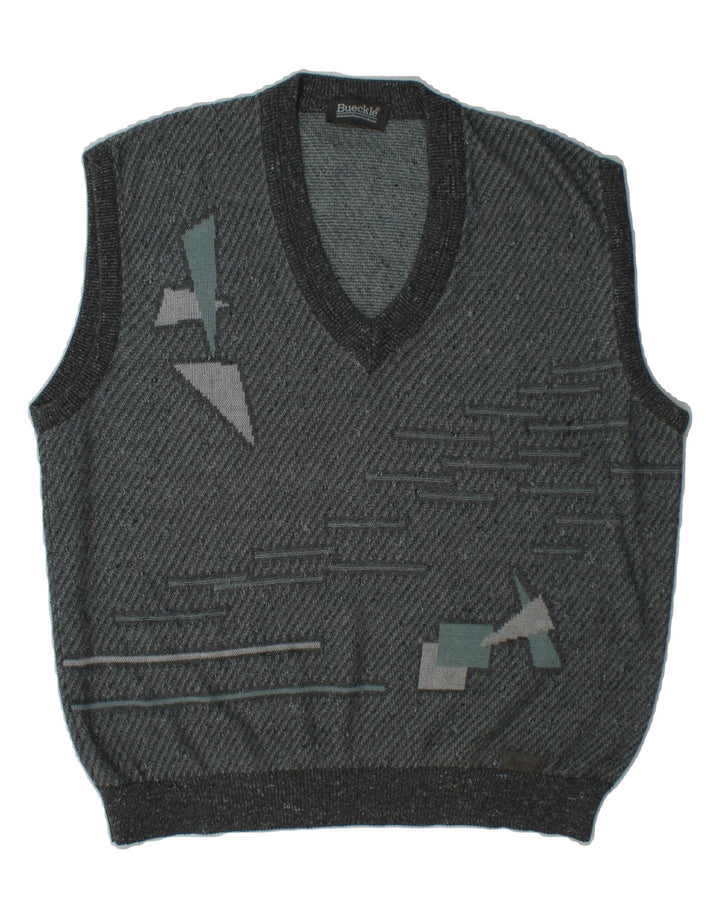 BUECKLE Mens Vest Tank Top IT 52 Large Grey Geometric Cotton Vintage Bueckle and Second-Hand Bueckle from Messina Hembry 