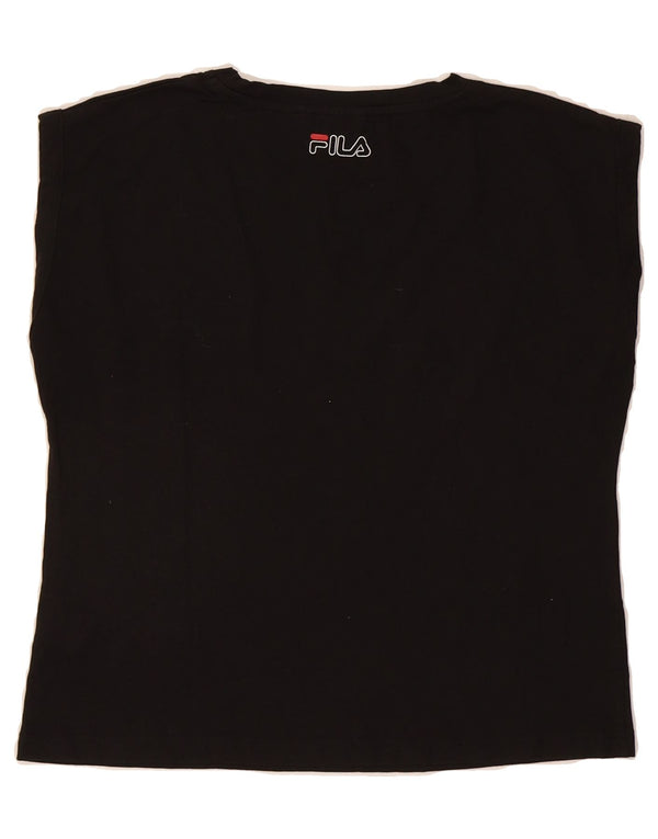 FILA Womens Graphic Vest Top UK 14 Medium Black Cotton