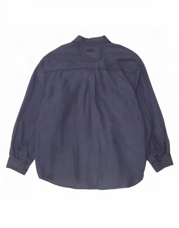 Camicia vintage da uomo XL in seta blu navy