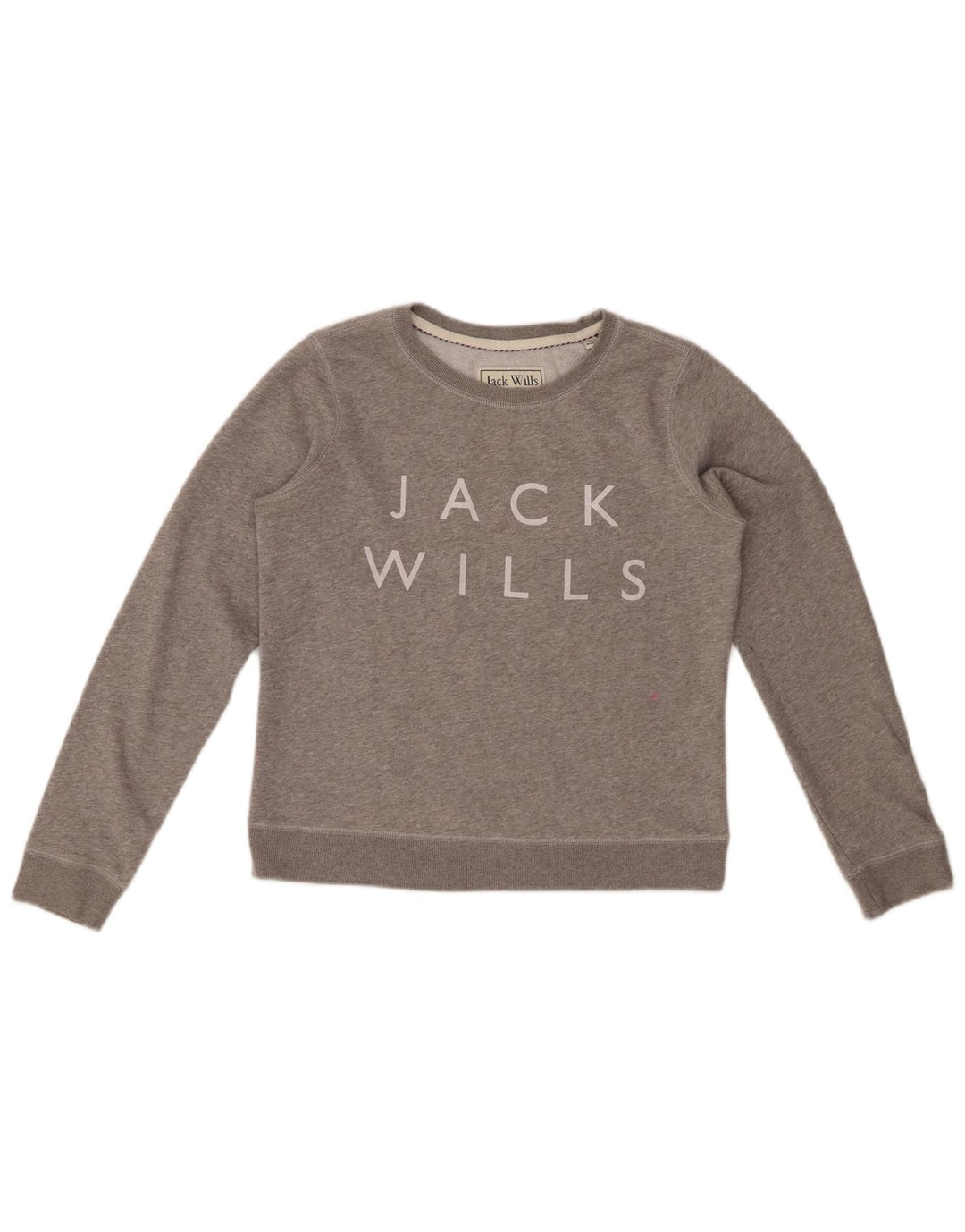 JACK WILLS Felpa con grafica da donna Maglione UK 12 Grigio medio chiazzato