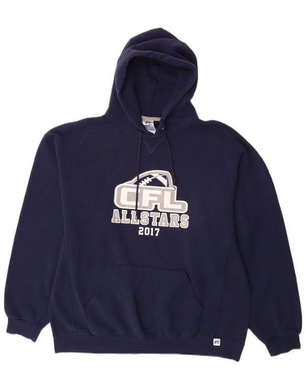 RUSSELL ATHLETIC Mens Graphic Hoodie Jumper XL Navy Blue Cotton