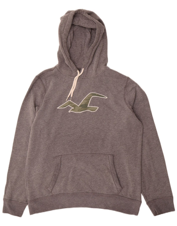 Felpa con cappuccio grafica Hollister da uomo XL in cotone grigio