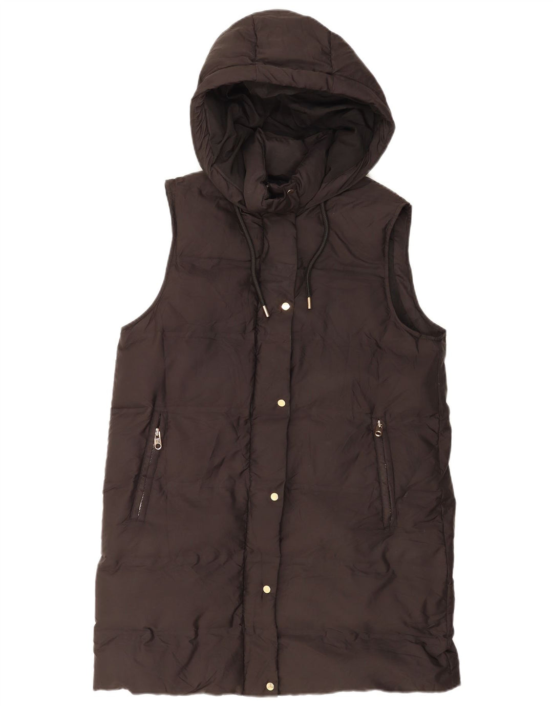 Cappotto imbottito senza maniche con cappuccio da donna Zara UK 16 grande poliestere nero