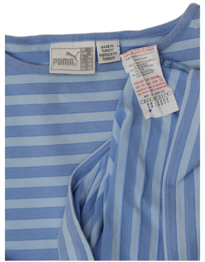 Top corto da donna PUMA manica 3/4 UK 14 cotone a righe blu medio