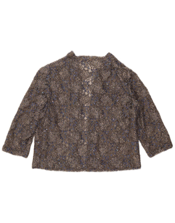 Top cardigan in pizzo da donna vintage UK 16 grigio medio floreale