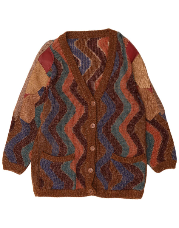 Vintage Womens Cardigan Sweater UK 18 XL Brown Colourblock Wool