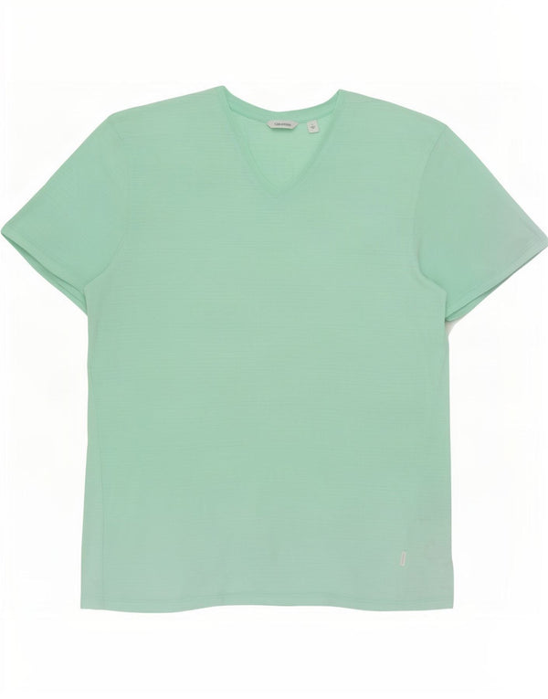 T-shirt da donna Calvin Klein Top Large turchese gessato in cotone