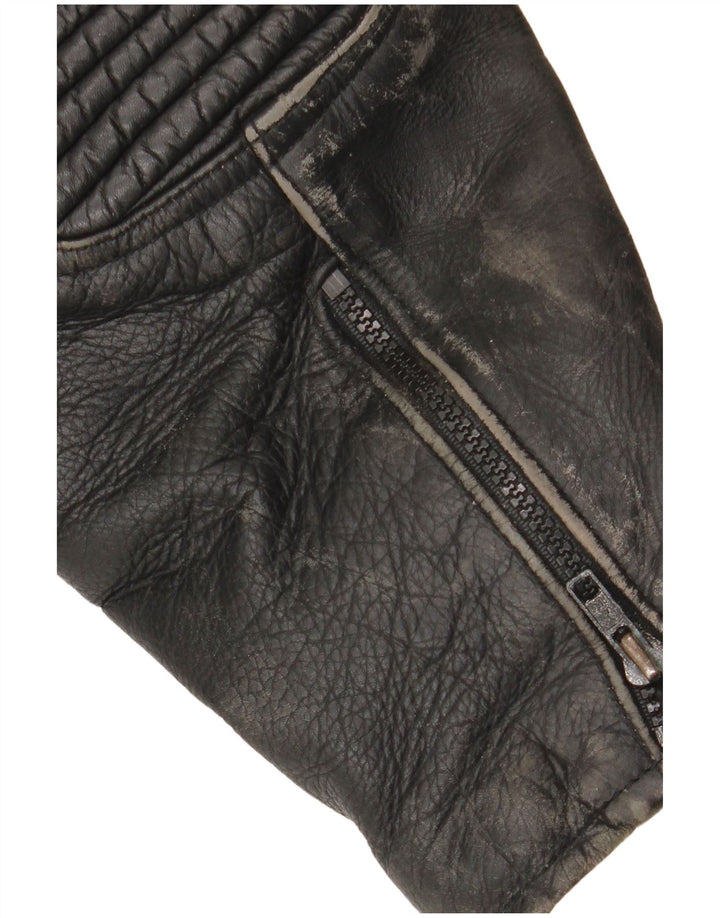 Giacca da motociclista in pelle vintage da uomo UK 36 Piccolo motociclista nero