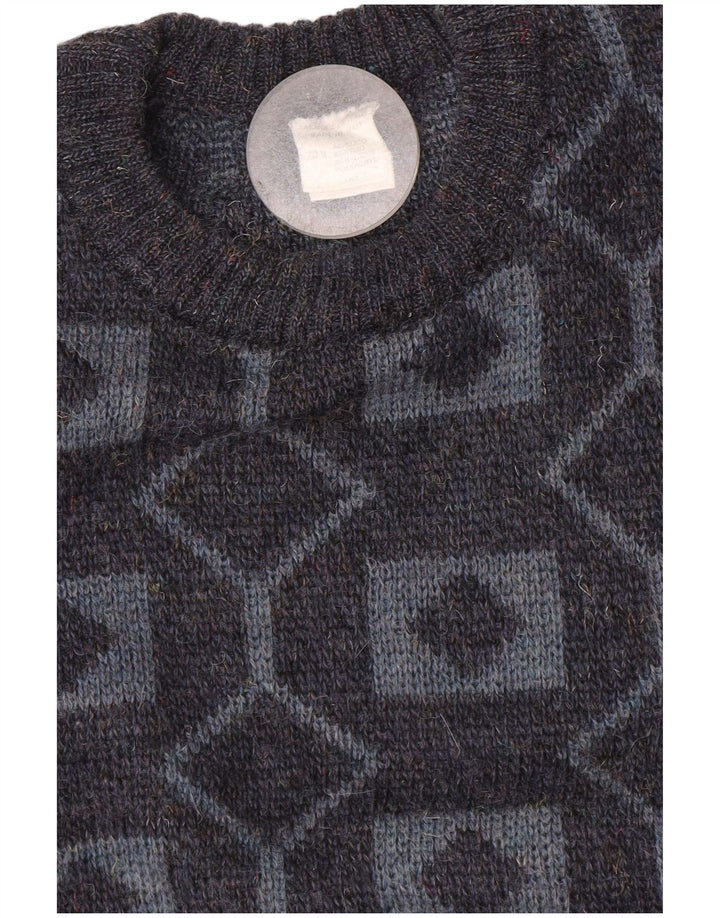 Maglione girocollo da uomo vintage in acrilico geometrico grigio medio
