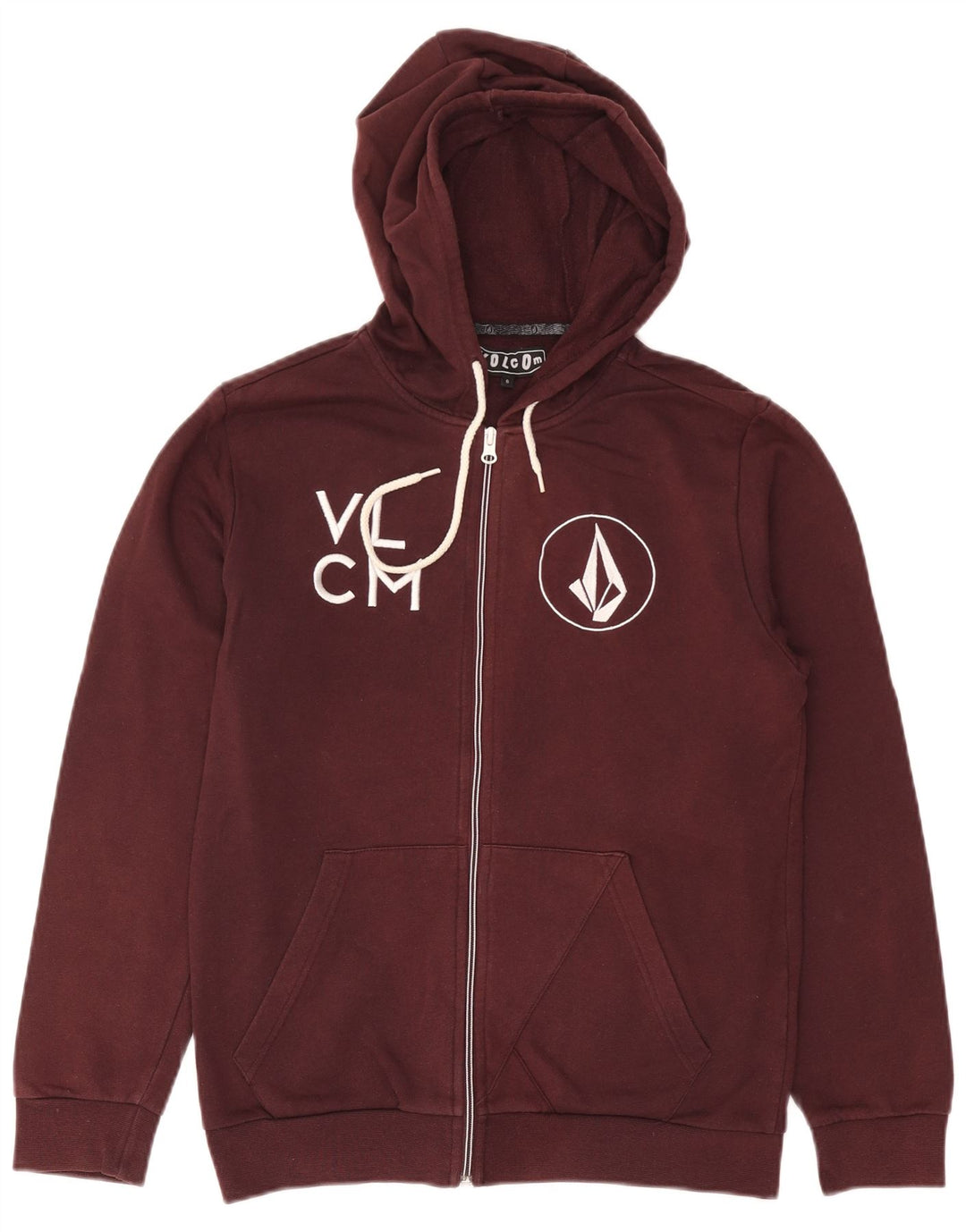 Maglione con cappuccio e zip grafica da uomo Volcom piccolo in cotone bordeaux
