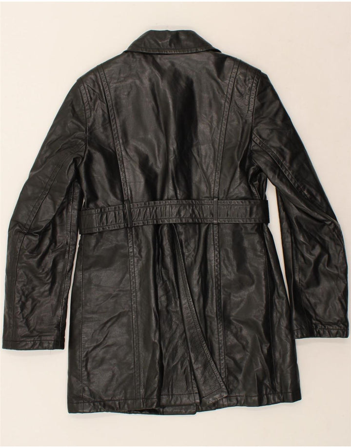 SANTACROCE Womens Leather Coat UK 12 Medium Black Leather Vintage Santacroce and Second-Hand Santacroce from Messina Hembry 