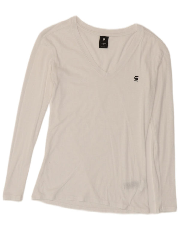 Top da donna G-Star manica lunga UK 10 piccolo cotone bianco