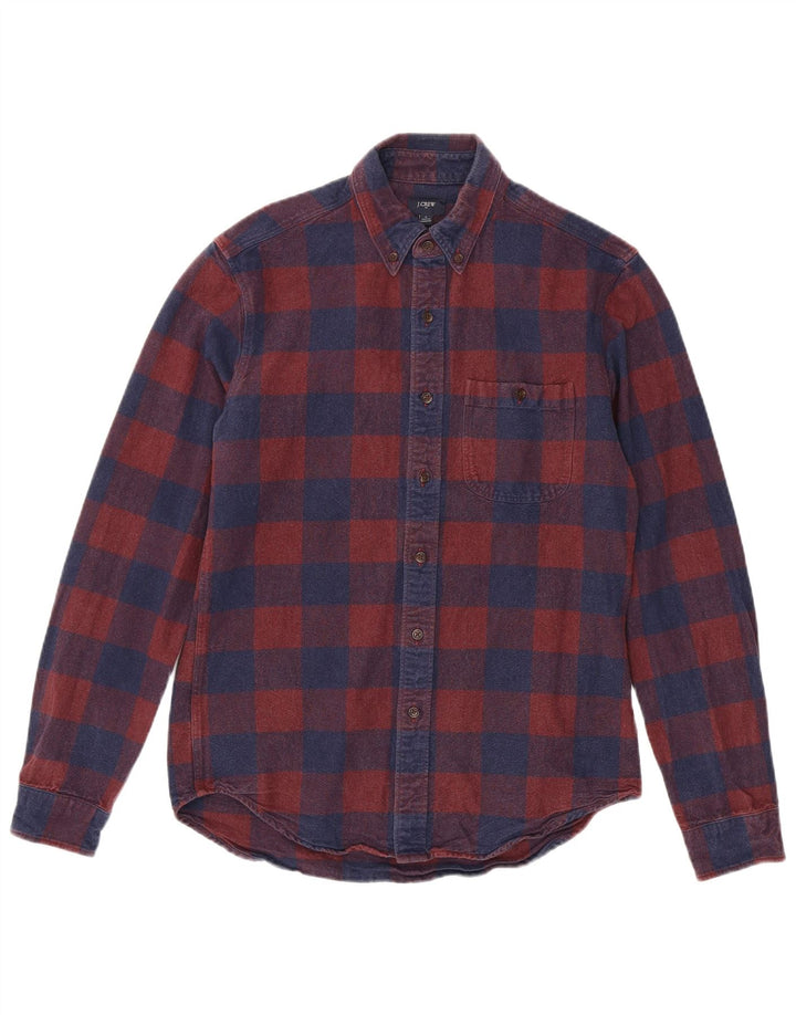 J. CREW Camicia da uomo in flanella piccola in cotone a quadri bordeaux
