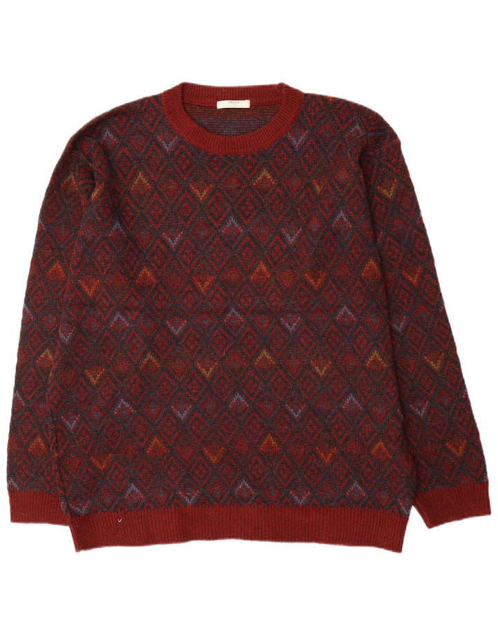 Maglione maglione girocollo da uomo Marks & Spencer grande acrilico geometrico rosso