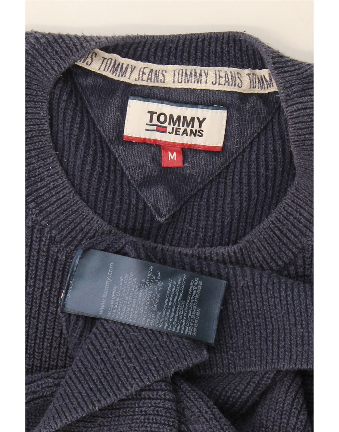 TOMMY HILFIGER Mens Graphic Crew Neck Jumper Sweater Medium Navy Blue