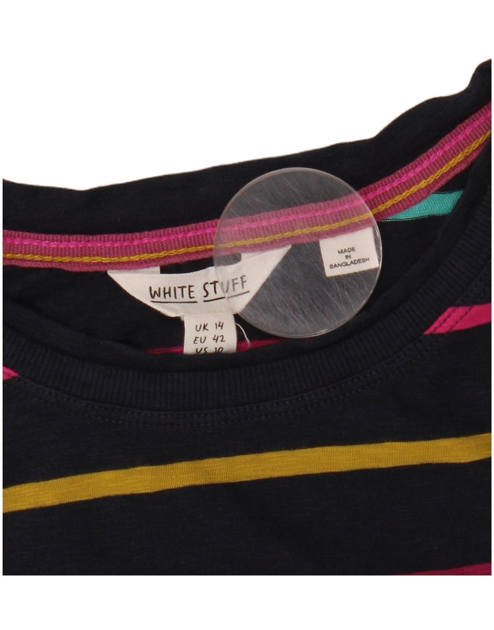 WHITE STUFF Top da donna a maniche lunghe UK 14 Grandi righe blu navy