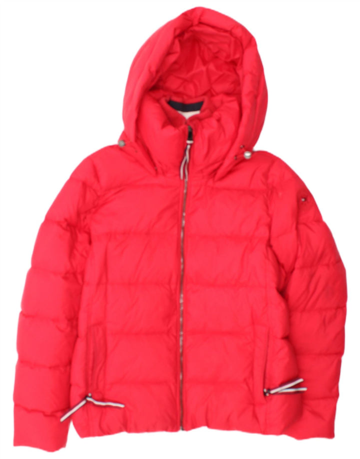 Giacca imbottita con cappuccio da donna Tommy Hilfiger UK 14 cotone rosso medio