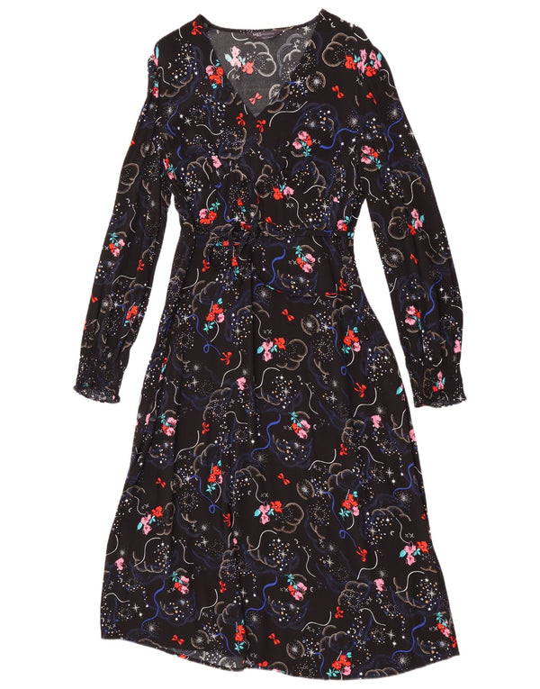 Abito lungo a maniche lunghe da donna Marks & Spencer UK 12 medio nero floreale