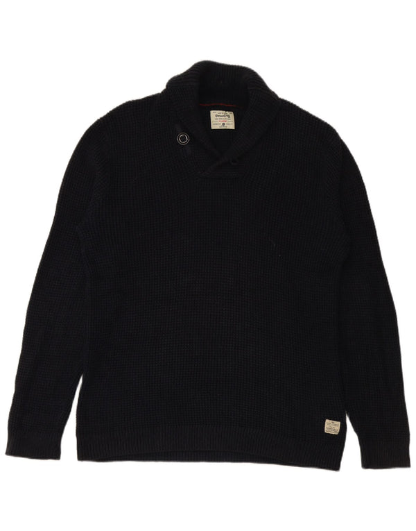 JACK & JONES Maglione da uomo con collo a scialle XL in cotone blu navy