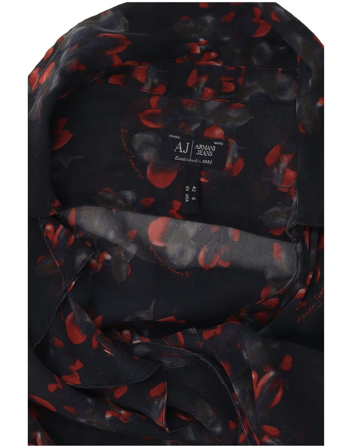 ARMANI JEANS Camicetta da donna con volant sul davanti EU 42 Grande blu navy floreale