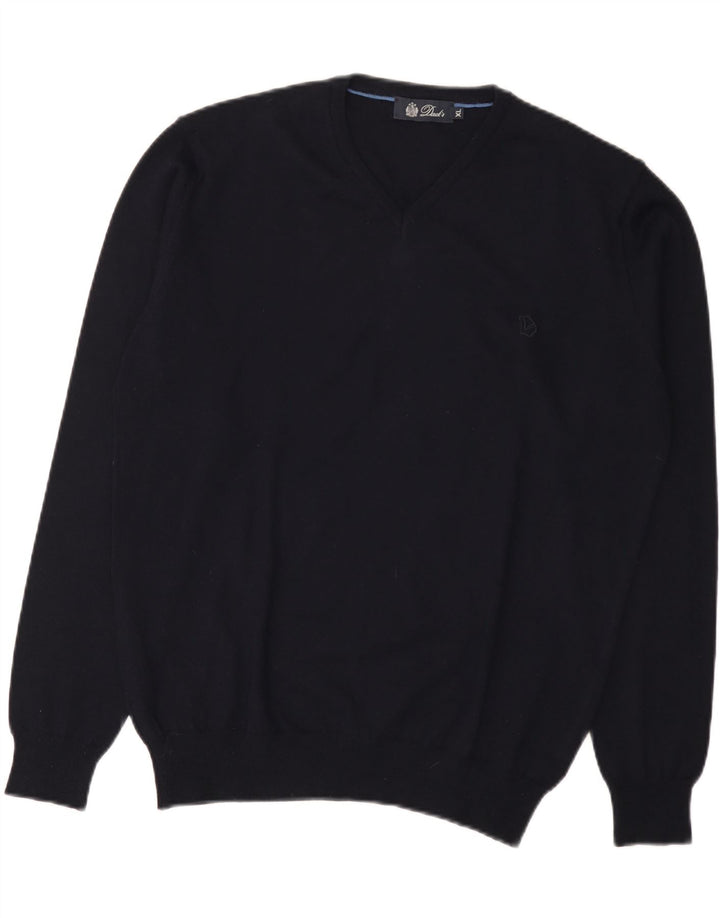 Maglione da uomo con scollo a V Dack's XL in lana blu navy
