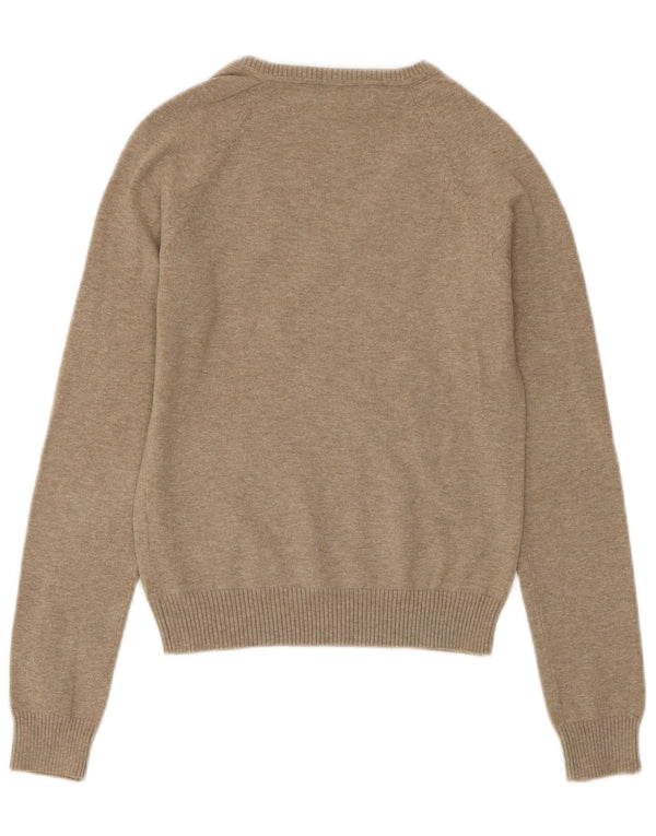 Maglione ZARA da donna con scollo a V UK 8 piccolo cotone grigio