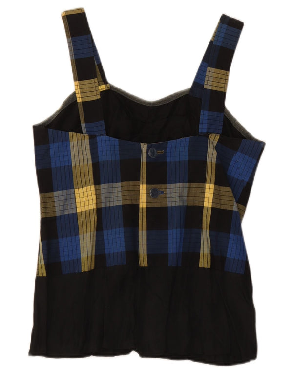Camicetta senza maniche corta da donna vintage UK 10 piccolo check blu