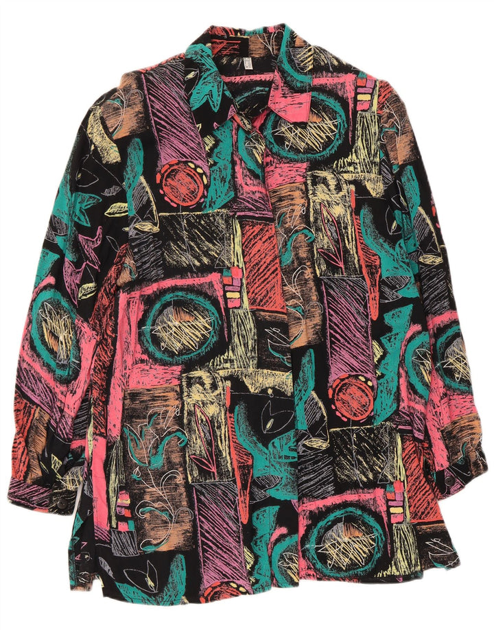Camicetta camicia vintage da donna UK 14 grande viscosa patchwork multicolore