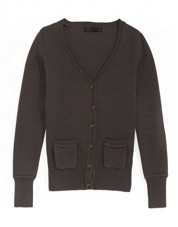 Maglione cardigan da donna Zara UK 12 Cotone grigio medio