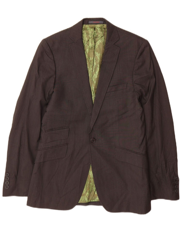 Ted Baker Giacca blazer da uomo a 1 bottone taglia 38 Lana gessata grigio medio