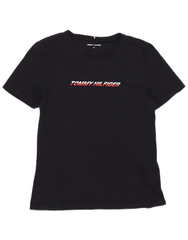 T-shirt grafica da donna Tommy Hilfiger Top UK 12 cotone medio blu navy