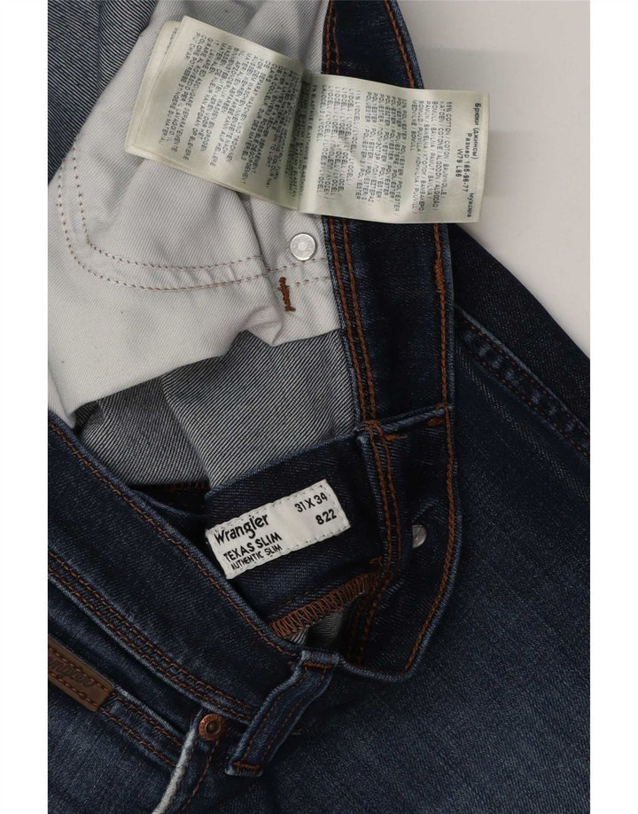 Wrangler Uomo Texas Distressed Jeans Slim W31 L34 Cotone Blu