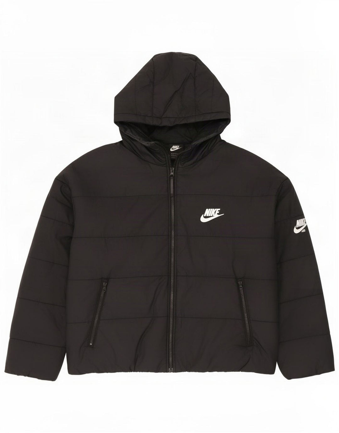 Giacca imbottita con cappuccio grafica oversize da donna Nike UK 16 grande nera