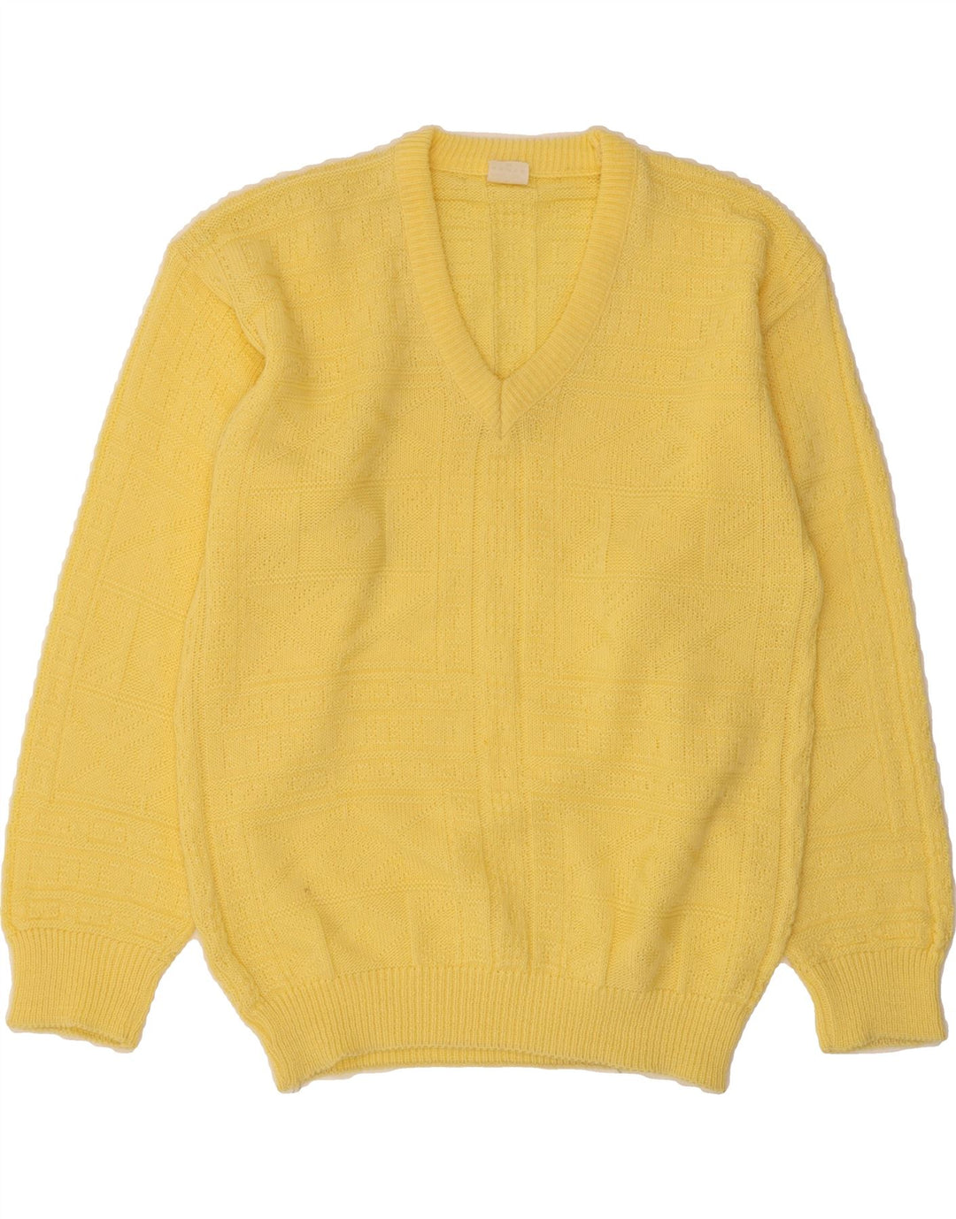 VINTAGE Mens V-Neck Jumper Sweater IT 48 Medium Yellow Acrylic Vintage Vintage and Second-Hand Vintage from Messina Hembry 
