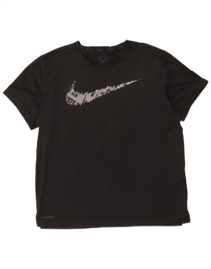 Nike Uomo Dri Fit Standard Fit T-shirt grafica Top Large Nero in poliestere