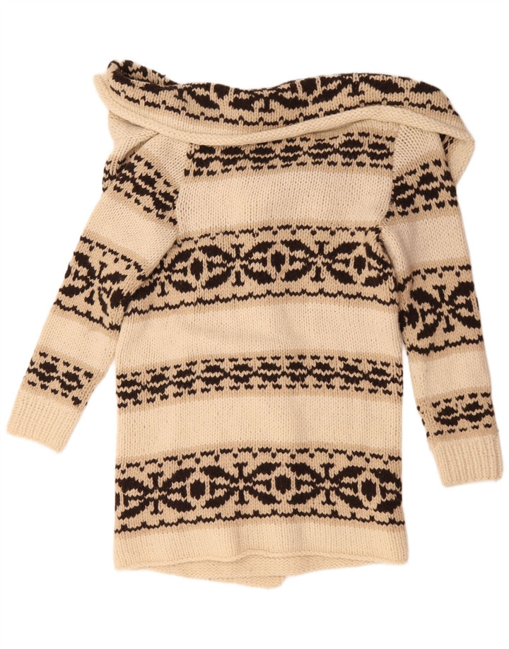 Parosh maglione cardigan lungo da donna UK 14 medio bianco sporco Fair Isle