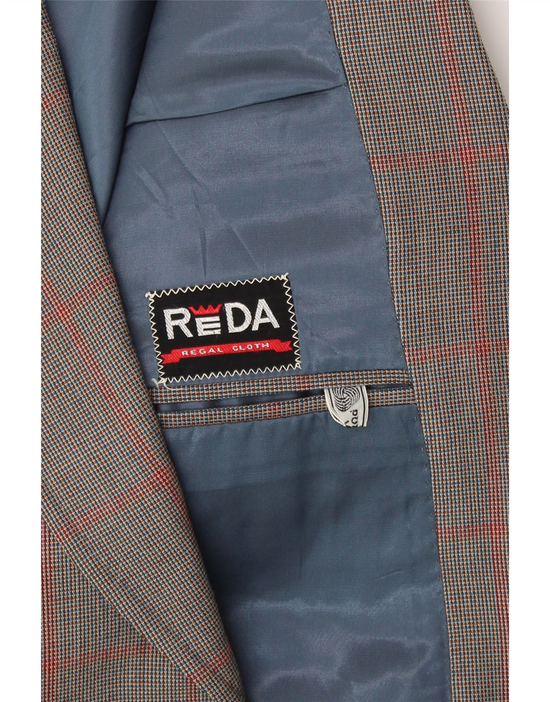 REDA Mens 2 Button Blazer Jacket UK 38 Medium Grey Check Virgin Wool Vintage Reda and Second-Hand Reda from Messina Hembry 
