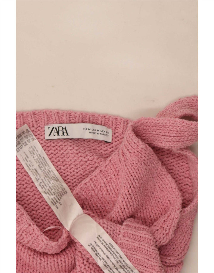 Top corto in maglia da donna Zara UK 12 cotone rosa medio