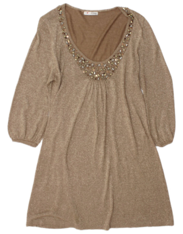 Abito a trapezio con maniche a 3/4 da donna Marks & Spencer UK 14 Marrone medio screziato