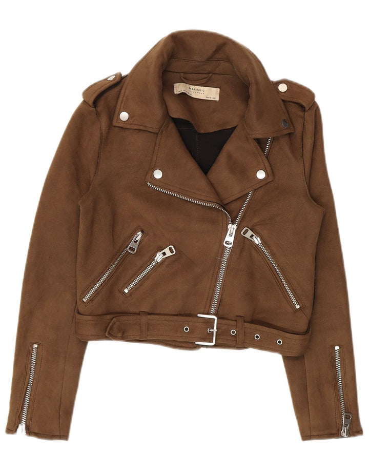 Giacca da motociclista corta da donna Zara UK 6 XS Marrone