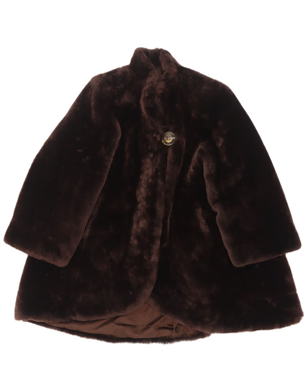 Cappotto vintage oversize in pelliccia sintetica da donna UK 16 grande marrone