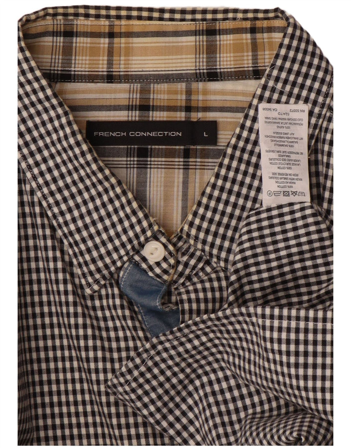 FRENCH CONNECTION Camicia da uomo grande in cotone a quadretti nero