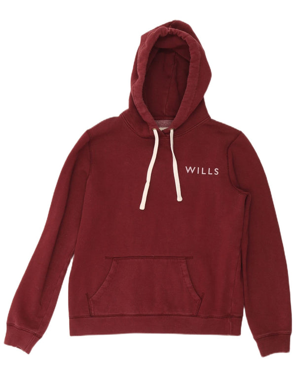 JACK WILLS Felpa con cappuccio grafica da donna UK 12 Cotone bordeaux medio