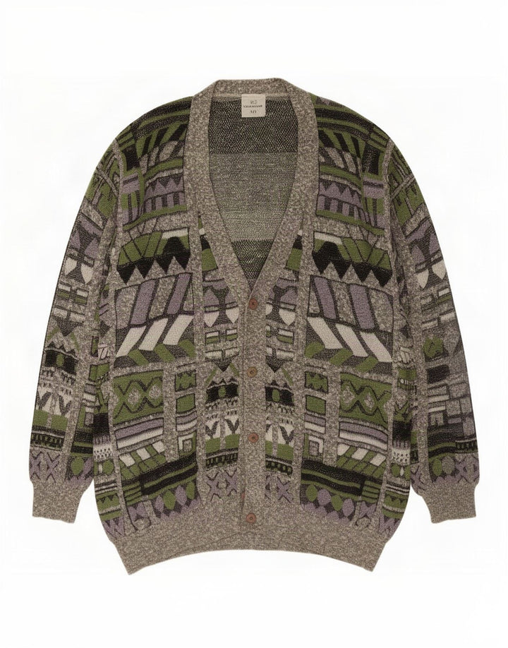 Maglione cardigan vintage da uomo 3XL grigio geometrico