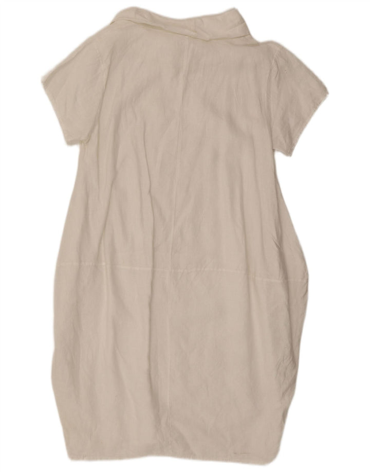 Abito vintage a palloncino da donna UK 12 Lino bianco medio